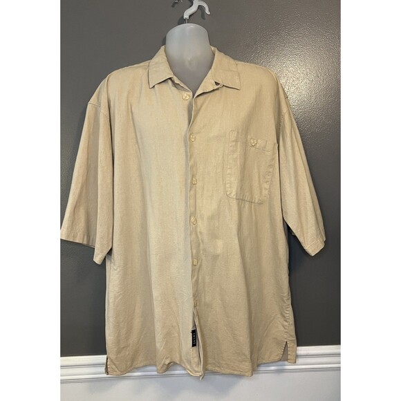 Trust Shirt Mens 3XL Beige Linen Blend Short Sleeve Button Up Casual Lightweight - Picture 2 of 7